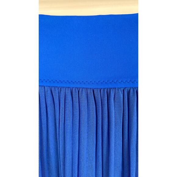 SHAN Womens Mia Pleated Mesh Maxi Skirt Royal Blue Front Slit Size 6 - Picture 7 of 11